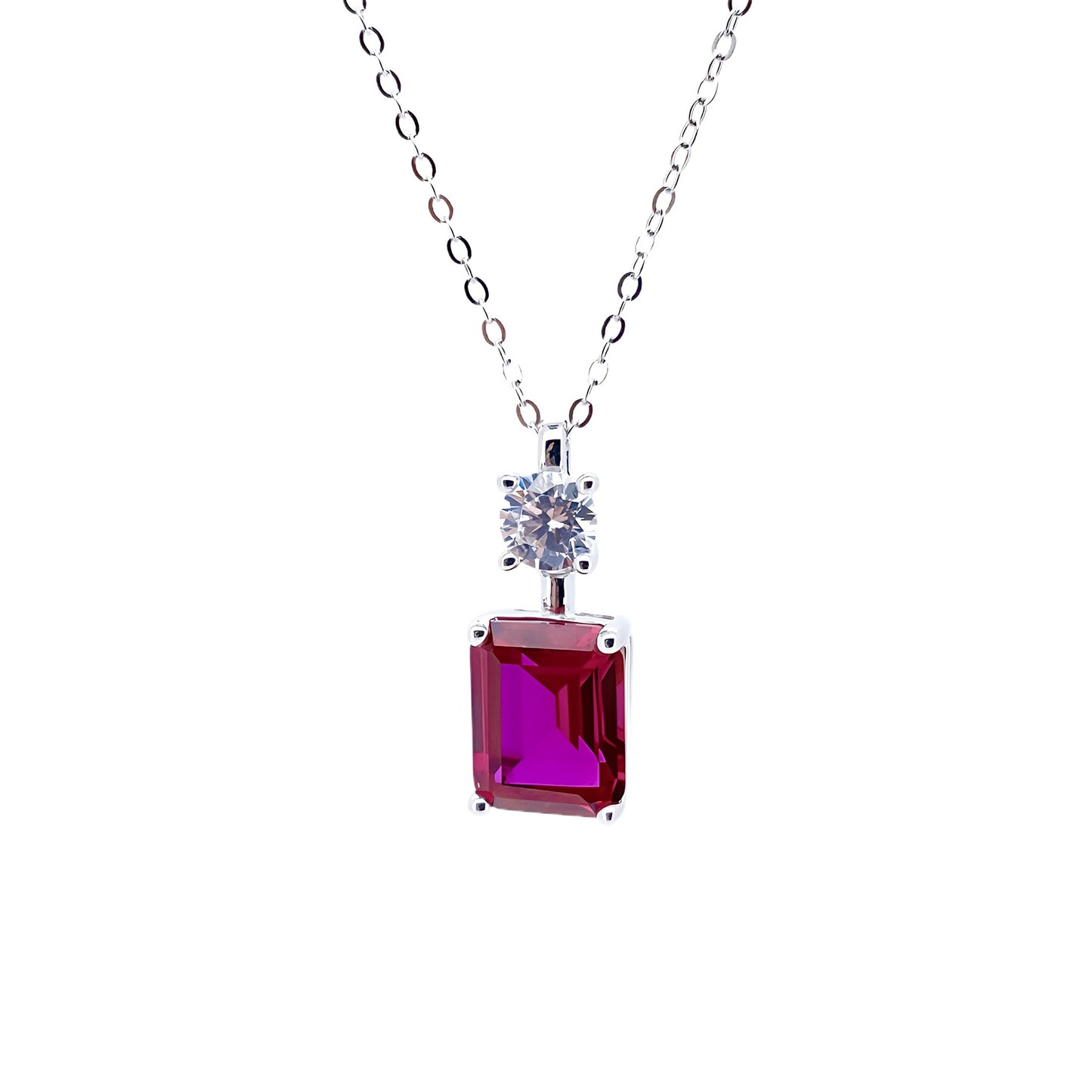 Lab Ruby Necklace S925 Silver Diamond Sugarloaf, Premium - Photo 5