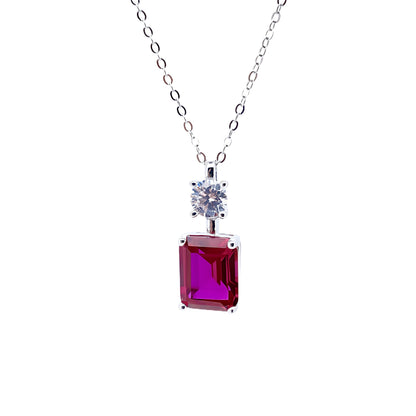 Lab Ruby Necklace S925 Silver Diamond Sugarloaf, Premium - Photo 5
