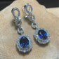 S925 Silver Oval Lab Sapphire Halo Ear Hooks, Birthday Gift - Photo 4