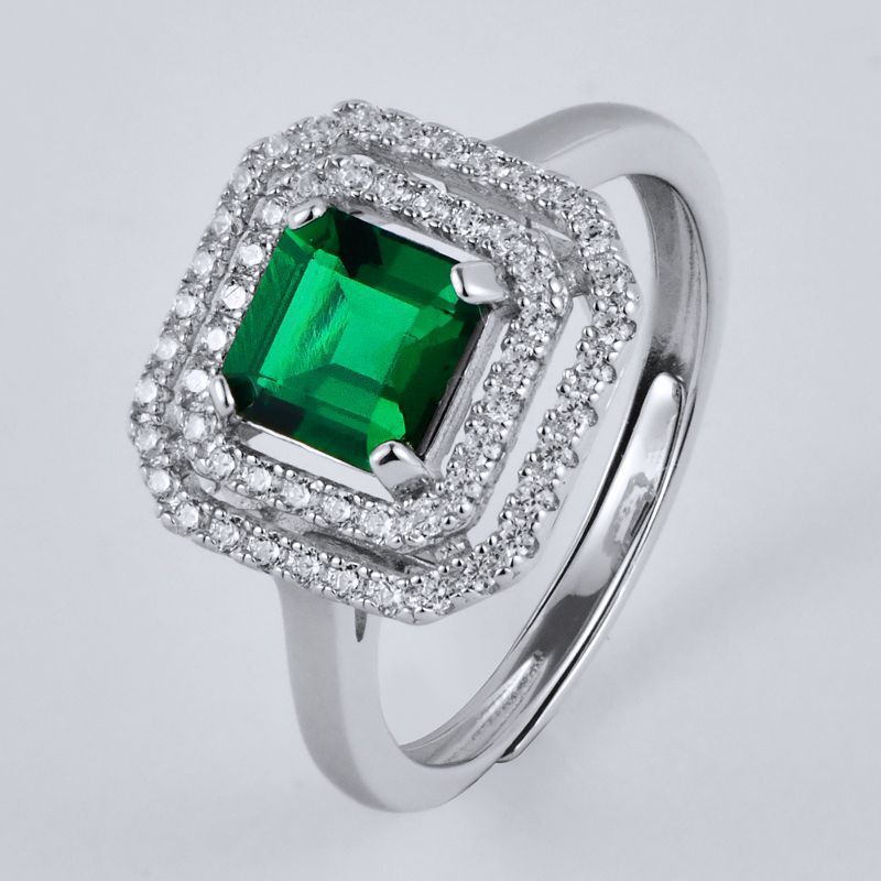 S925 Sterling Silver Lab Emerald Ring Adjustable, Vintage Ring Gift - Photo 2