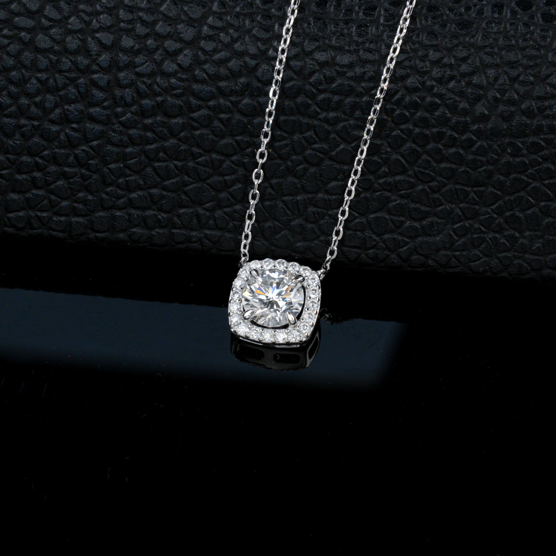 S925 Silver Cushion Square Halo Necklace, Simple Pendant Birthday - Photo 3