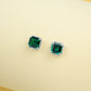 S925 Silver Square Cushion Lab Emerald Diana Halo Stud Earrings, Birthday Gift - Photo 2