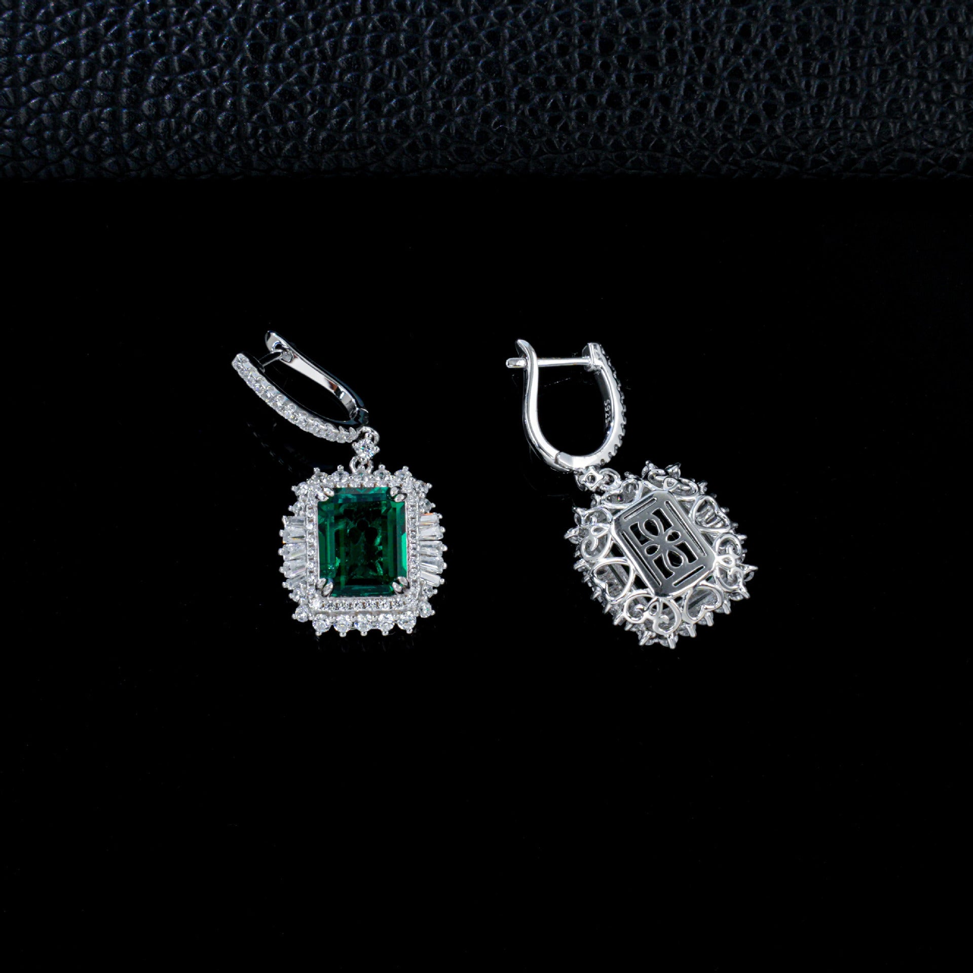 S925 Silver Lab Emerald Double-Layer Halo Earrings, Day Mothers Gift - Photo 4