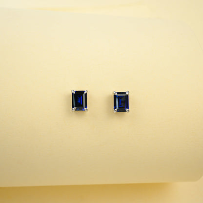 S925 Sterling Silver Lab Sapphire Square Earrings, Minimalist Bestie Birthday - Photo 4