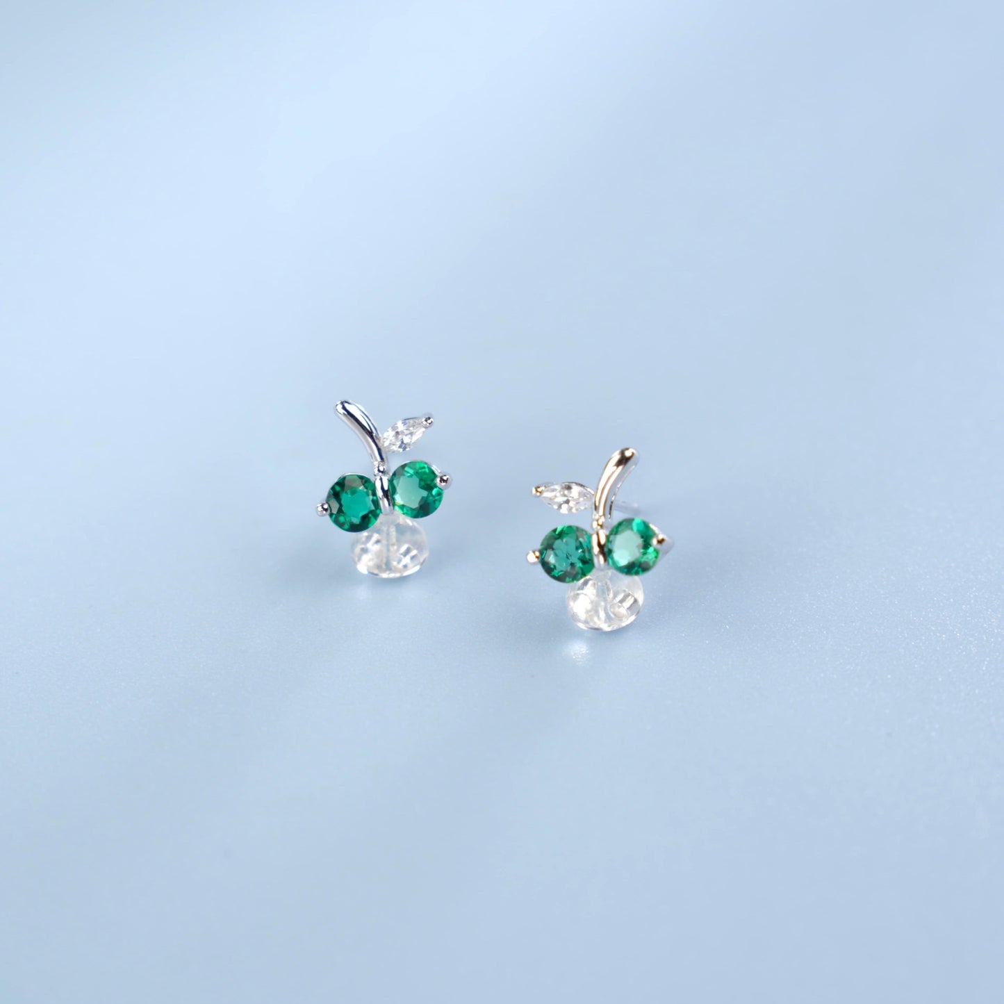 S925 Sterling Silver Lab Emerald Stud Earrings, Classic Minimalist Versatile - Photo 4
