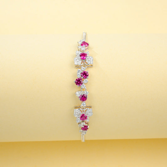 S925 Silver Round Ruby Diamond Flower Bracelet, Gentle Elegant Direct - Photo 3