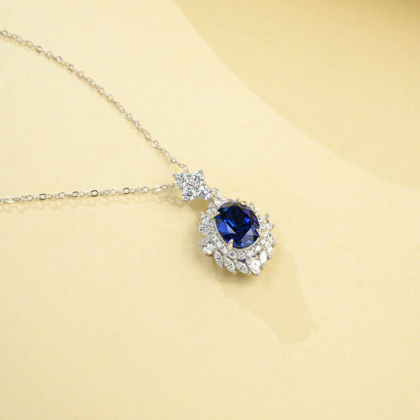 925 Sterling Silver Lab Sapphire Princess Pendant Necklace, Premium Minimalist Fine for Women - Photo 2