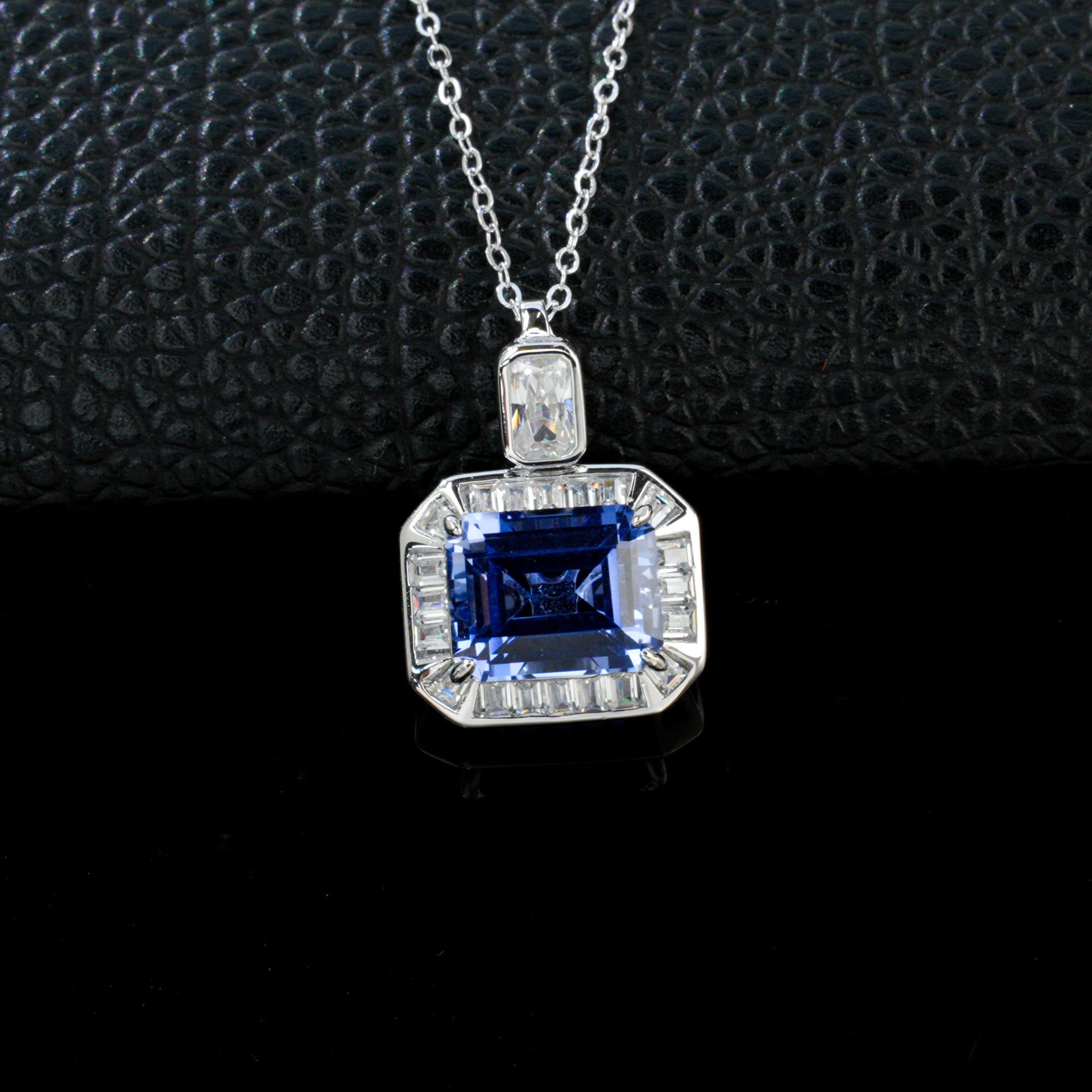 S925 Sterling Silver Cornflower Lab Sapphire Necklace, Premium Vintage Unique - Photo 2