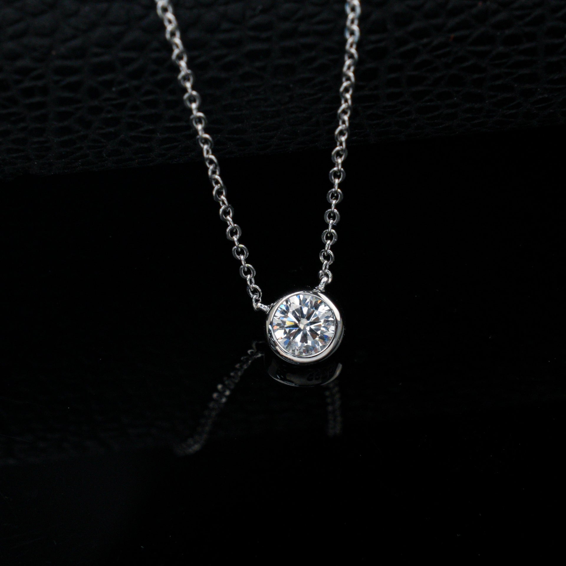 S925 Silver Bezel Solitaire Pendant, Round Simple Versatile - Photo 2