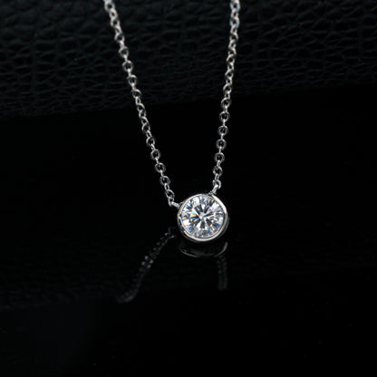 S925 Silver Bezel Solitaire Pendant, Round Simple Versatile - Photo 2