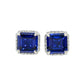 S925 Silver Classic Cushion Lab Sapphire Halo Stud Earrings, Pair Earrings - Photo 5