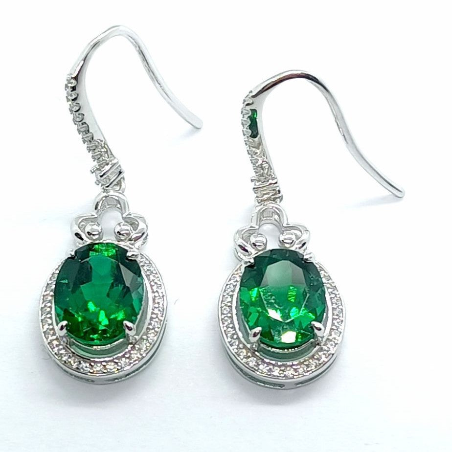 S925 Sterling Silver Lab Emerald Earrings, Vintage Premium - Photo 3