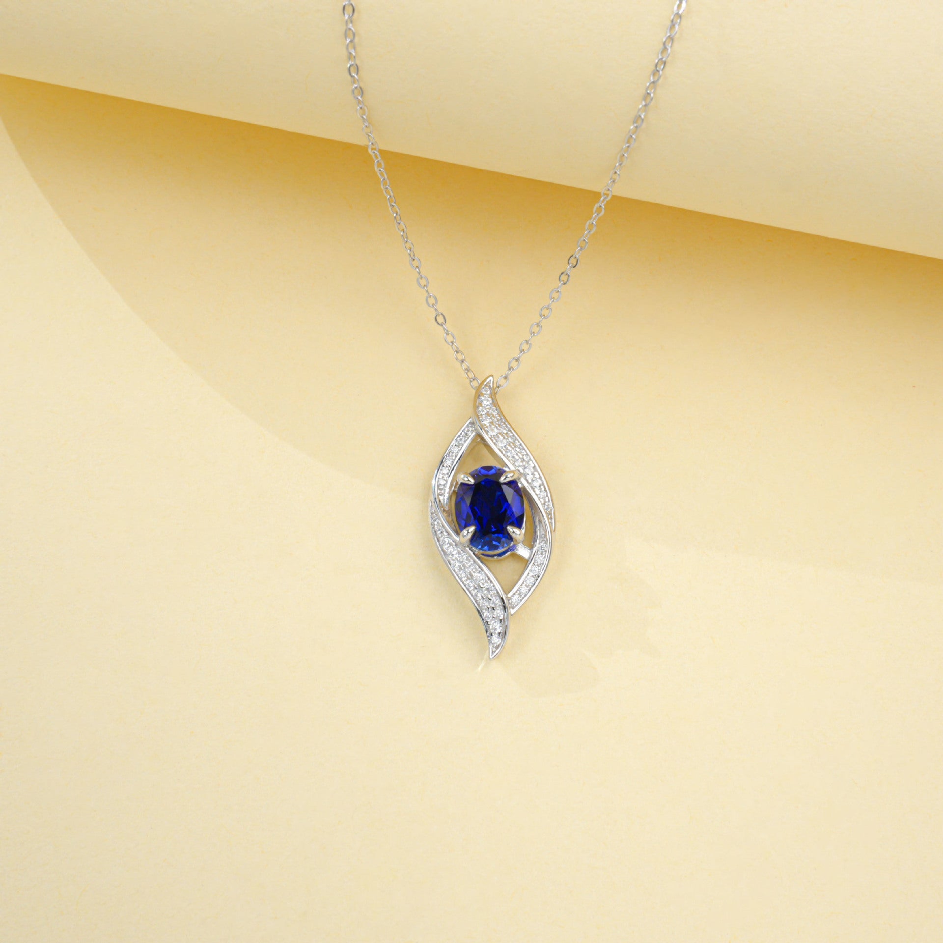S925 Lab Sapphire Necklace Sterling Silver Premium Pendant - Photo 5
