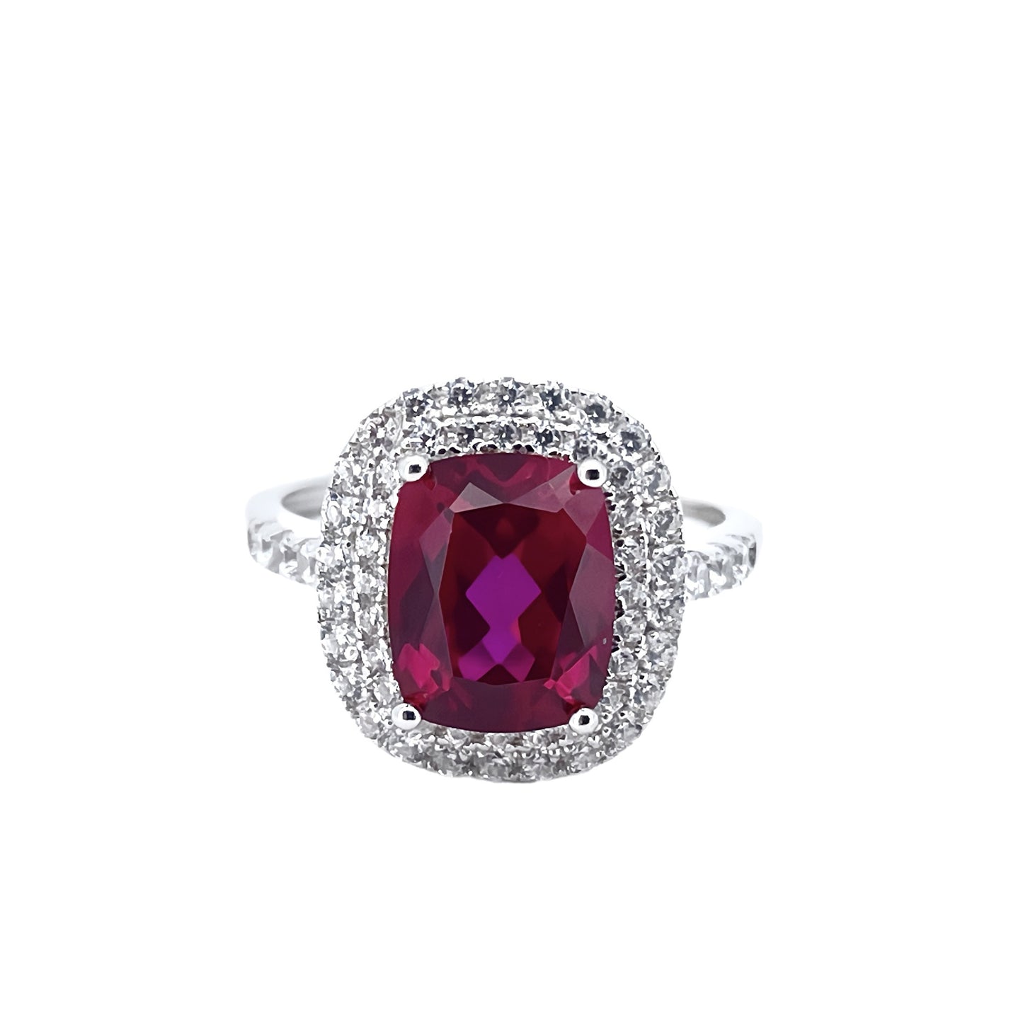 S925 Sterling Silver Lab Pigeon Blood Ruby Square Micro-Pave Ring, Premium for Women - Photo 5