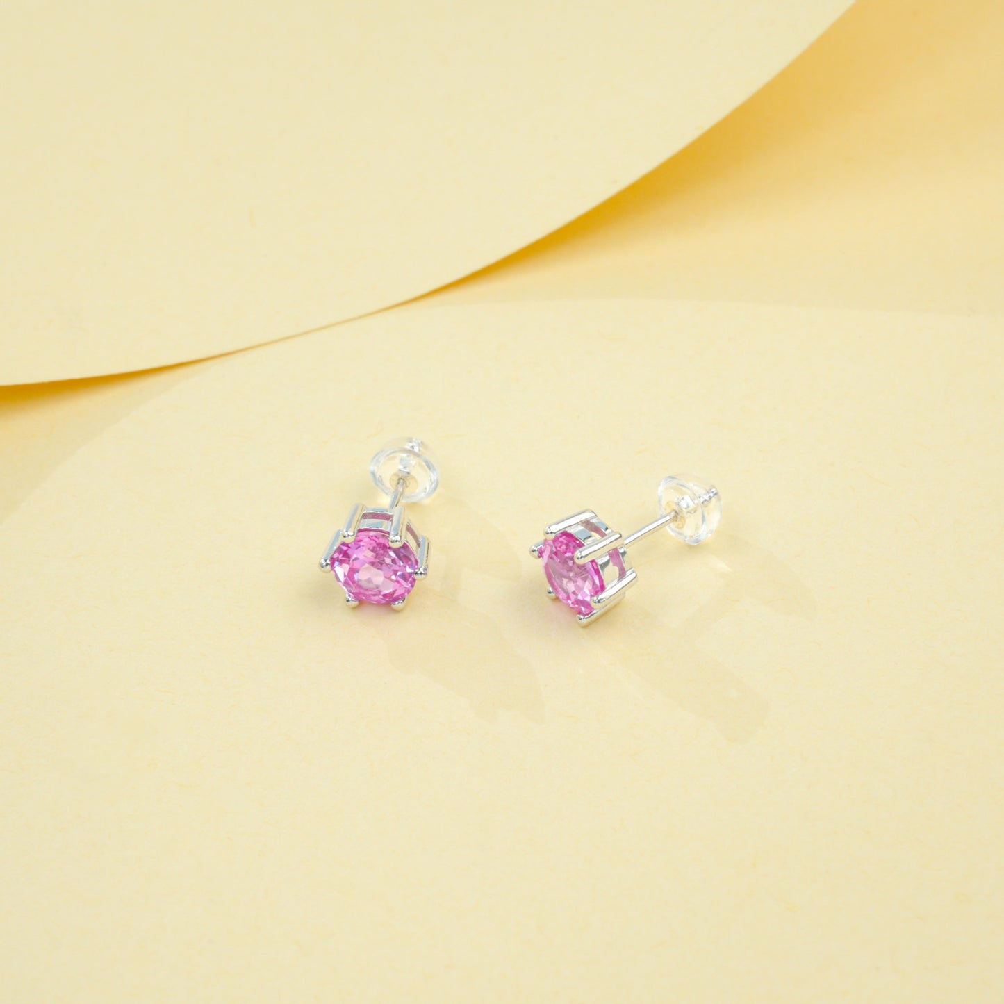 S925 Sterling Silver 6-Claw Lab Padparadscha Earrings, Girly Pink Gemstone - Photo 3