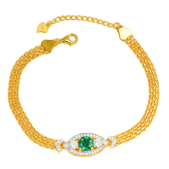 925 Sterling Silver Lab Emerald Evil Eye Bracelet for Women, Versatile - Photo 1