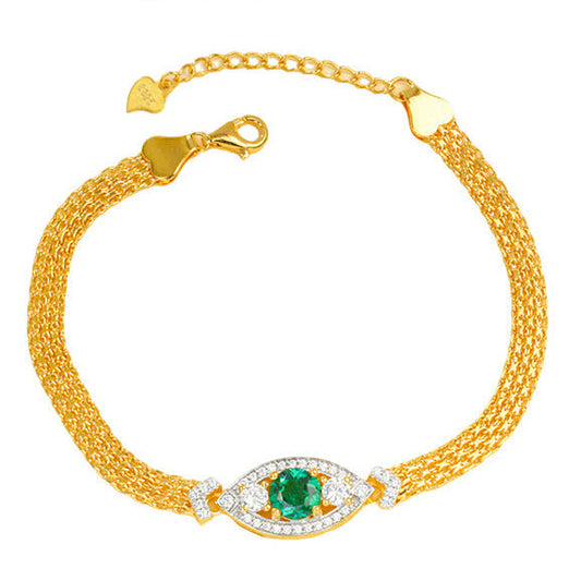 925 Sterling Silver Lab Emerald Evil Eye Bracelet for Women, Versatile - Photo 1
