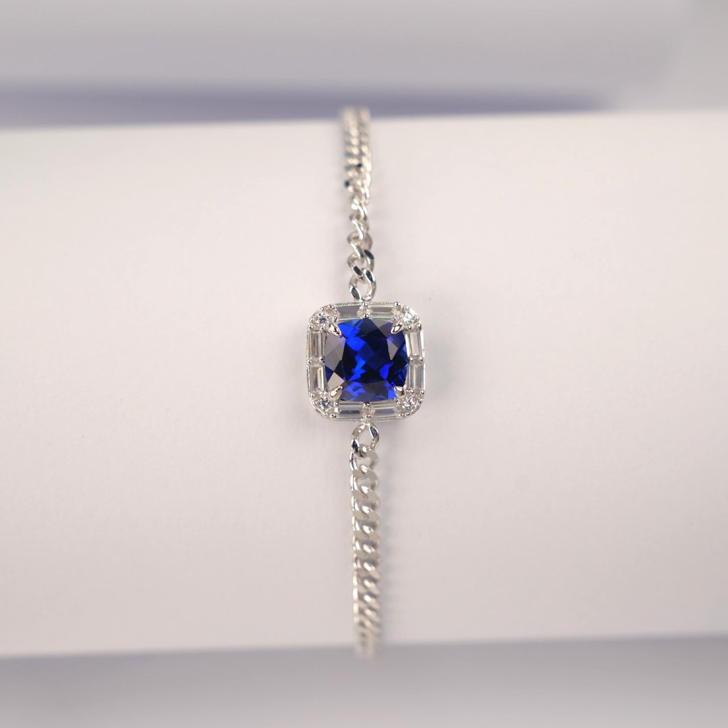 S925 Sterling Silver Lab Sapphire Bracelet, Versatile Premium Vintage - Photo 2