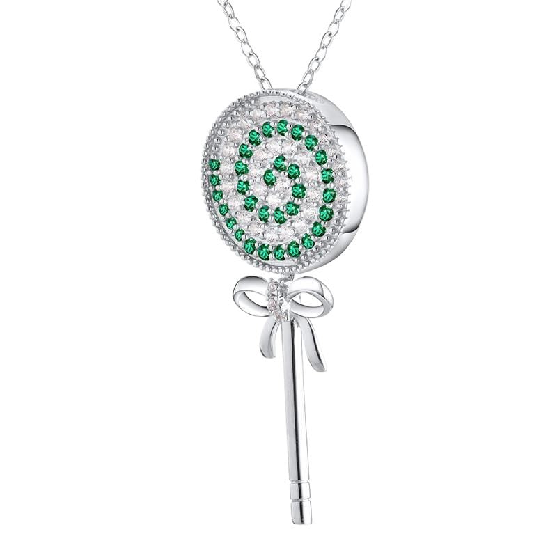 S925 Sterling Silver Lab Emerald Lollipop Pendant Choker, for Women - Photo 5