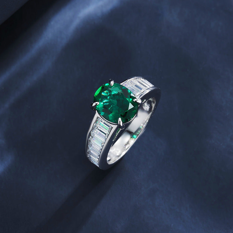 S925 Sterling Silver Emerald Pave Ring for Women, Minimalist Vintage - Photo 3