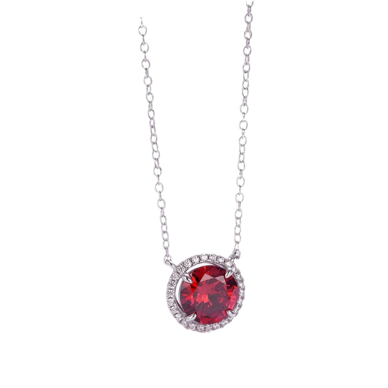 Round Pigeon Blood Ruby Pendant Necklace S925 Silver Diamond - Photo 5