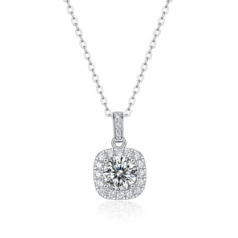 Rounded Square Halo Pendant S925 Silver 4-Claw Centre Full-Diamond Frame, Gift Jewellery - Photo 5