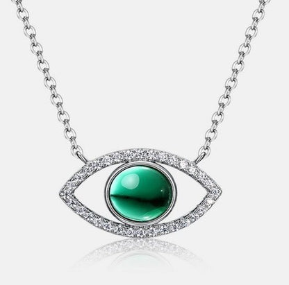 925 Sterling Silver Lab Emerald Evil Eye Pendant Choker, Premium for Women - Photo 6