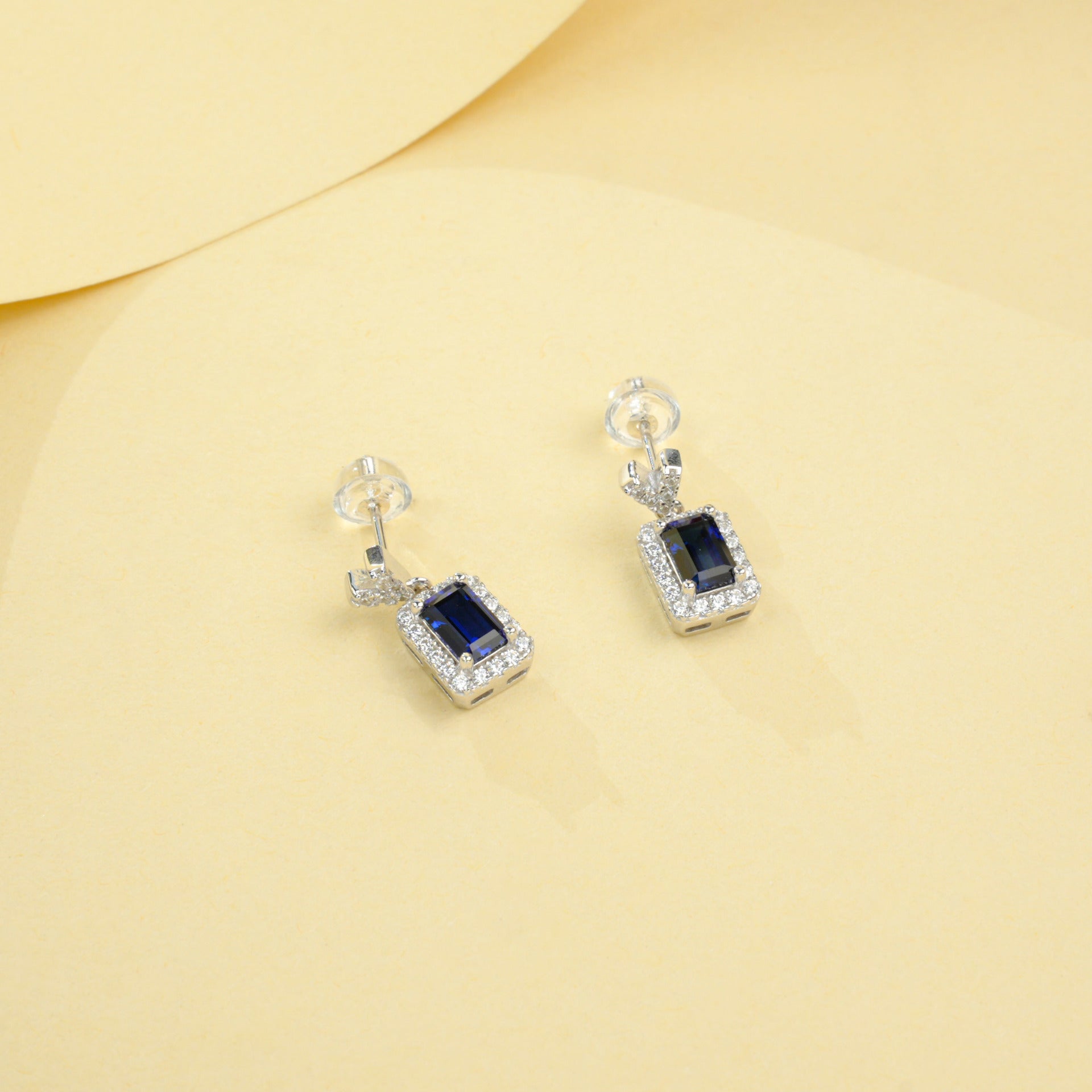 925 Sterling Silver Lab Sapphire Geometric Earrings & Necklace, Vintage Minimalist - Photo 3