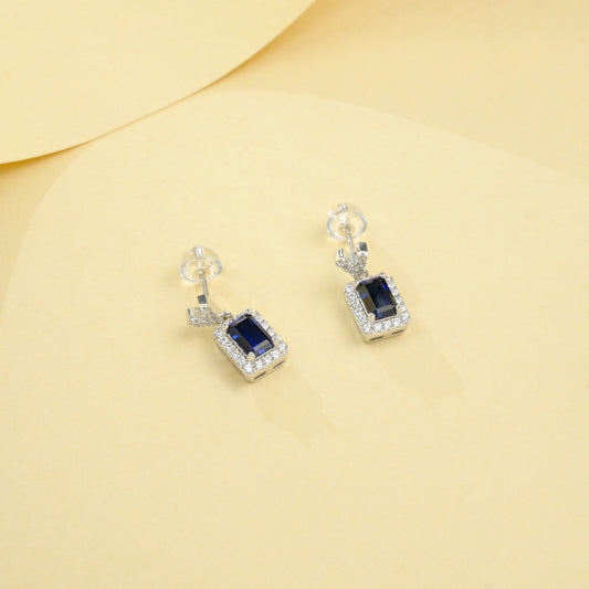 925 Sterling Silver Lab Sapphire Geometric Earrings & Necklace, Vintage Minimalist - Photo 3
