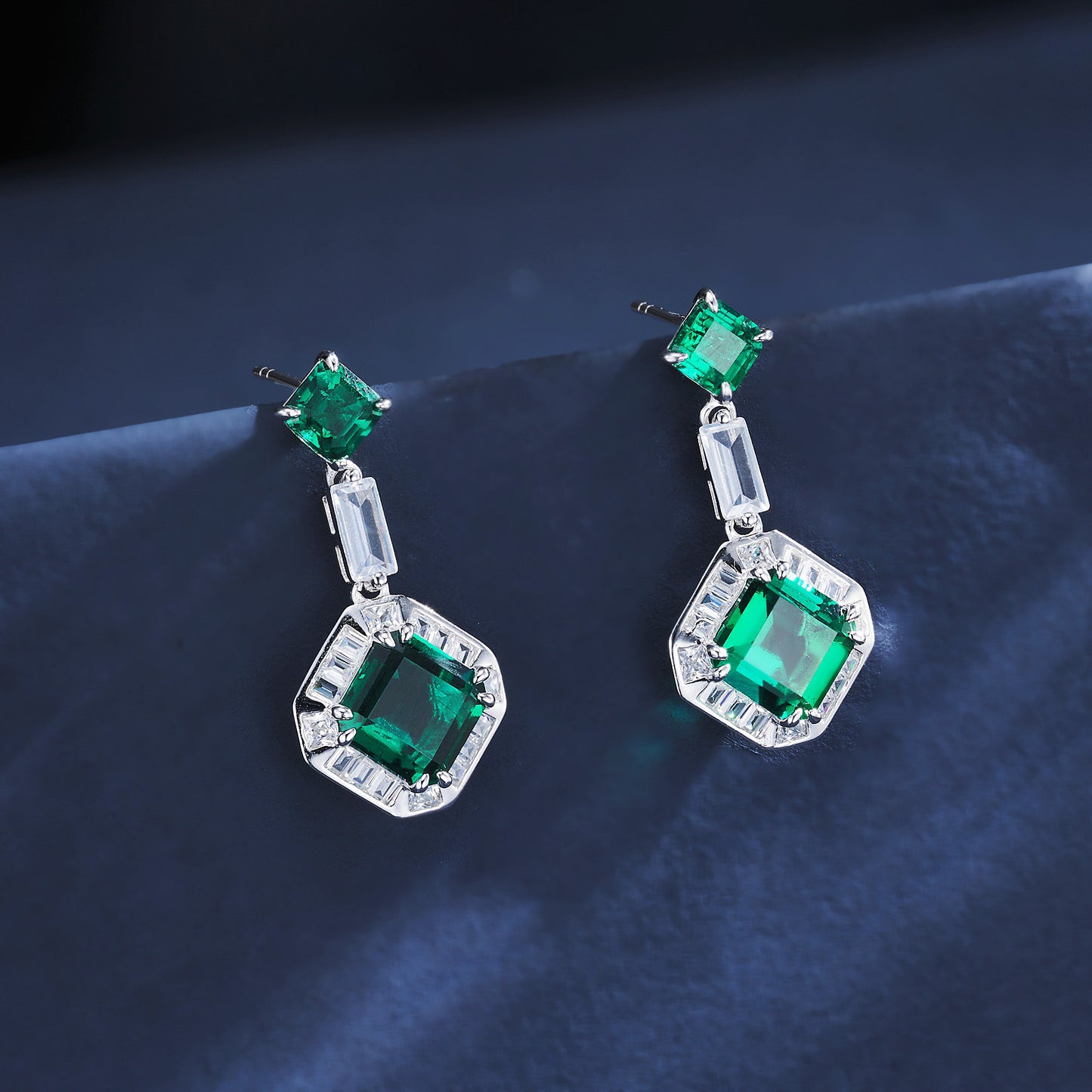 S925 Silver Asscher Square Lab Emerald Double-Layer Halo, Women's Gift - Photo 2