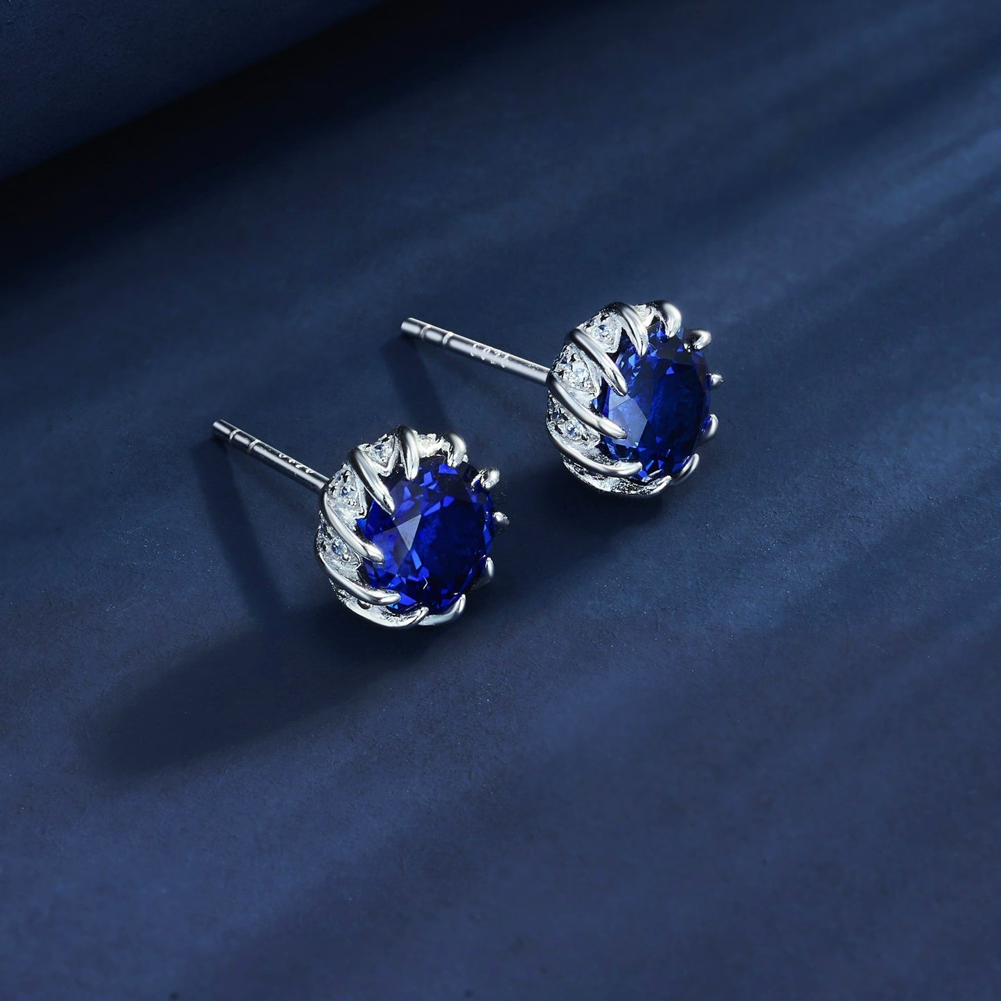 925 Sterling Silver Lab Sapphire Wrap Claw Earrings, Elegant Bestie Birthday - Photo 2
