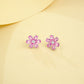S925 Sterling Silver Lab Padparadscha Six-Petal Cherry Blossom Stud Earrings - Photo 2