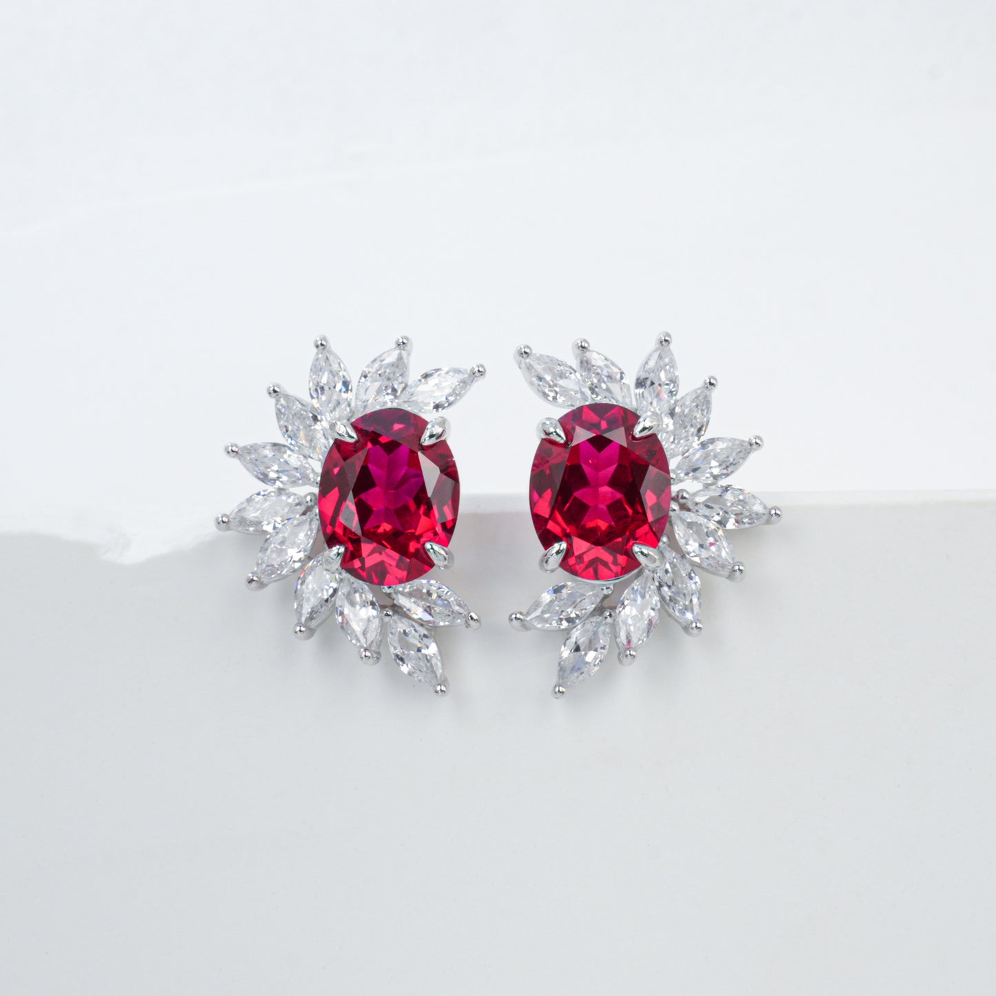 925 Sterling Silver Lab Pigeon Blood Ruby Sunflower Stud Earrings, French Vintage Birthday for Women - Photo 1