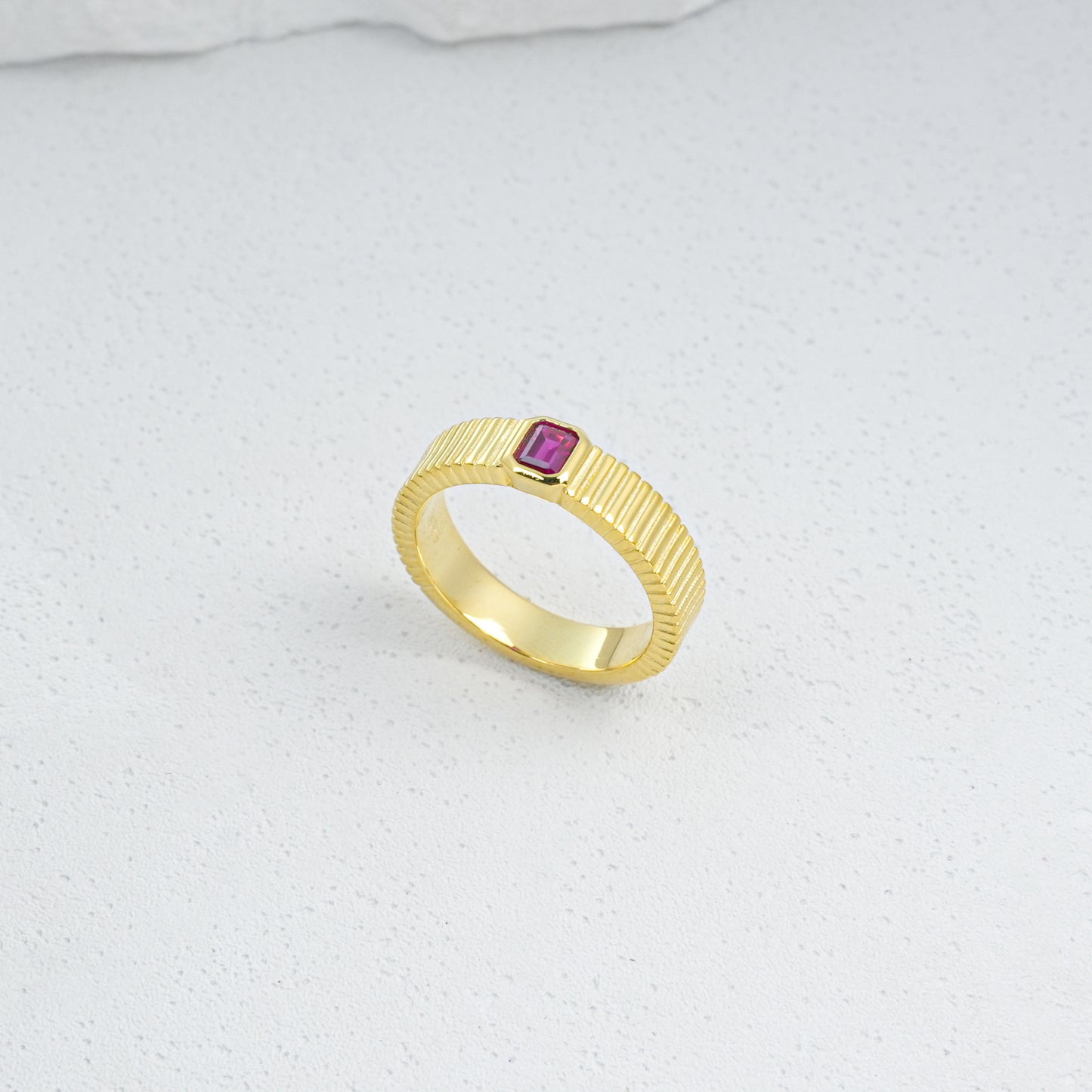 S925 Silver Lab Ruby Vertical Gear Ring, Cushion Ring Anniversary - Photo 4