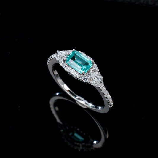 S925 Silver Rectangle Lab Paraiba Tsavorite Diamond, Gemstone Ring - Photo 2