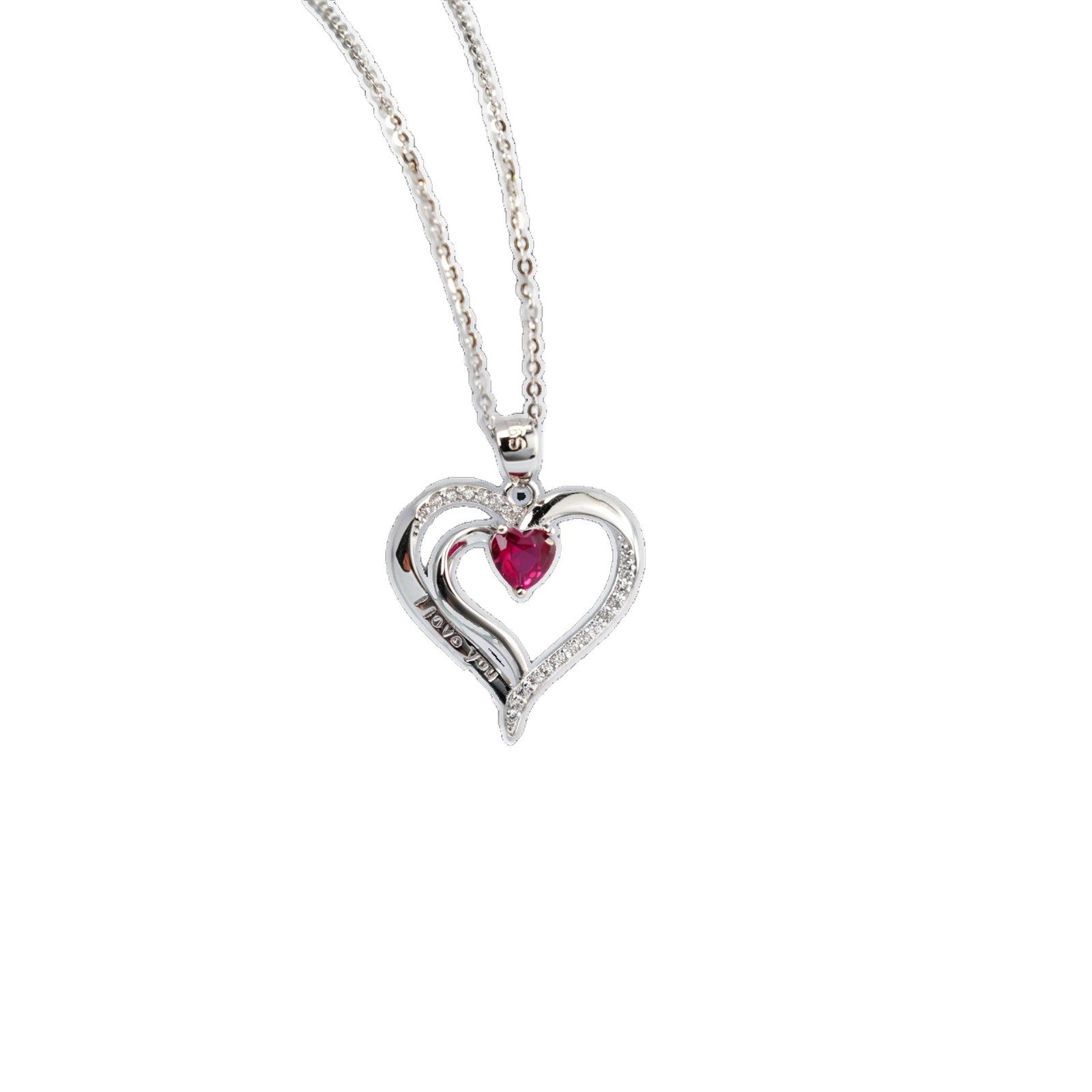 S925 Lab Ruby Heart Pendant, Elegant Premium Simple - Photo 5