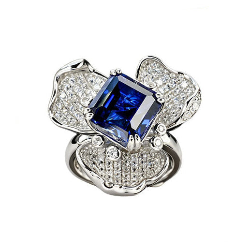 S925 Sterling Silver Lab Sapphire Geometric Ring, Premium Vintage for Women - Photo 1