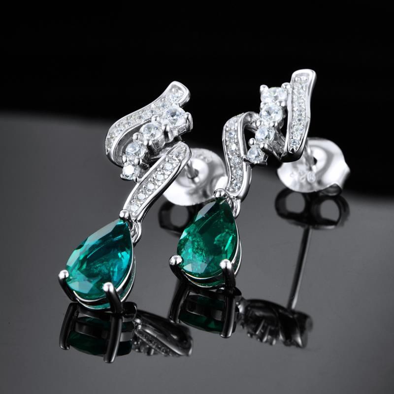 S925 Sterling Silver Lab Emerald Earrings, Designer Premium Gift - Photo 2
