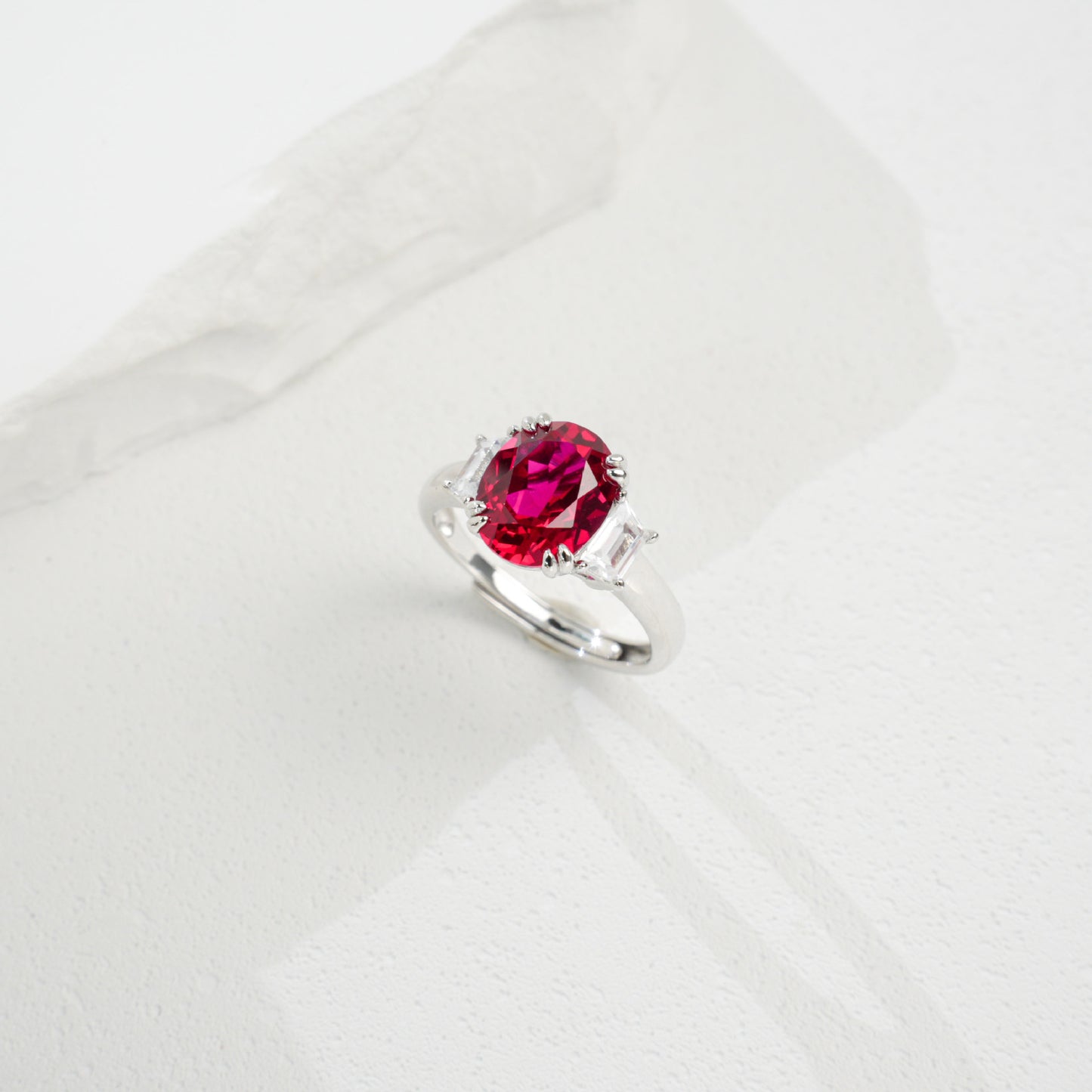 S925 Sterling Silver Lab Ruby Ring, Unique Design - Photo 3