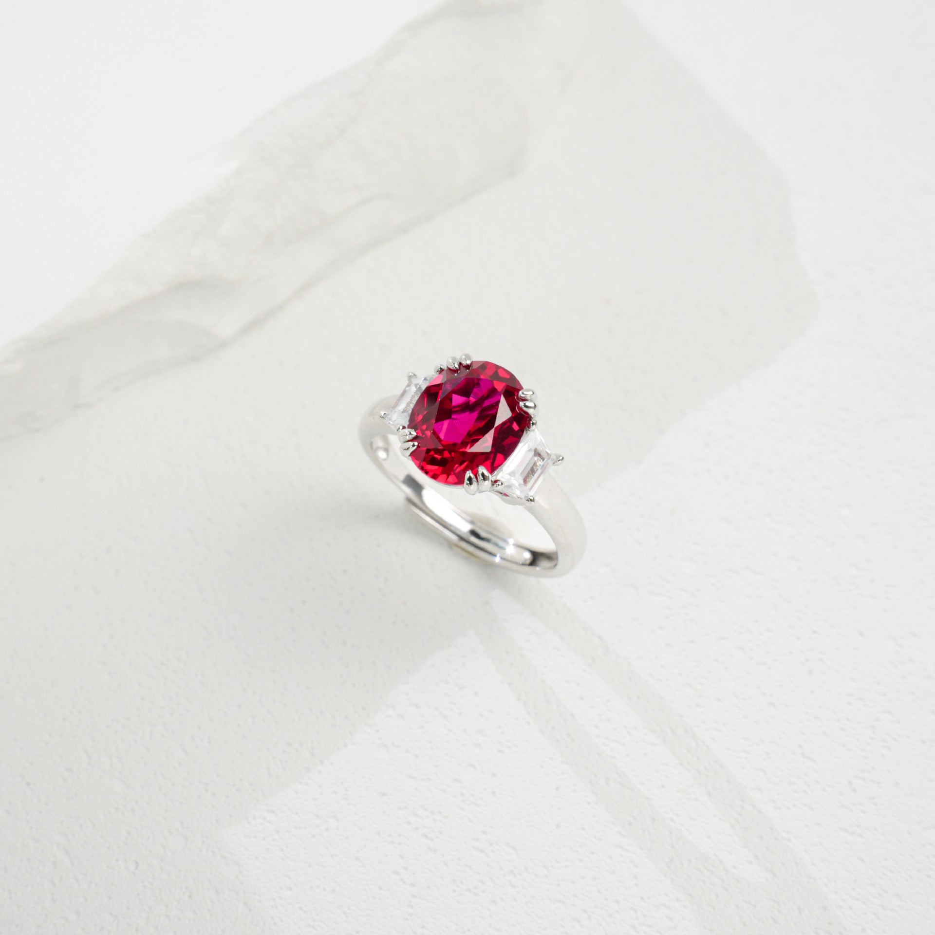 S925 Sterling Silver Lab Ruby Ring, Unique Design - Photo 3