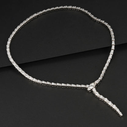 S925 Sterling Silver Y-Shape Pave Snake Chain Choker Necklace, Premium - Photo 4
