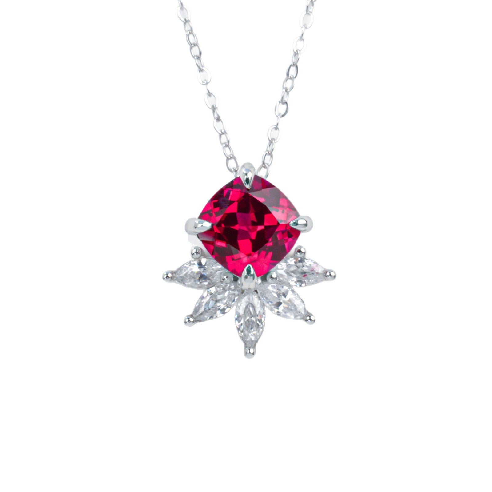 925 Sterling Silver Lab Ruby Flower Choker Necklace, Designer Versatile for Women - Photo 5