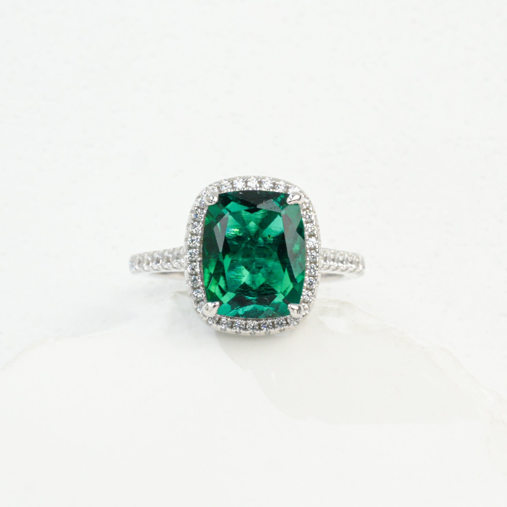 S925 Sterling Silver Lab Emerald Cushion Ring, Versatile Valentine Birthday for Girlfriend - Photo 5