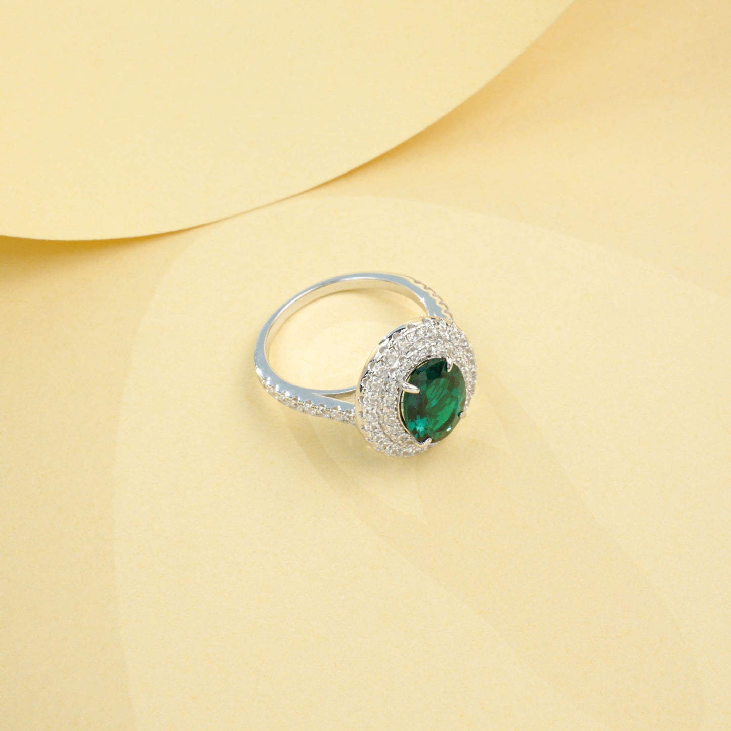 925 Sterling Silver Gold-Plated Lab Emerald Ring for Women, Versatile - Photo 2