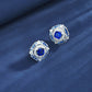 925 Sterling Silver Lab Sapphire Octagon Halo Earrings, Vintage Versatile - Photo 2