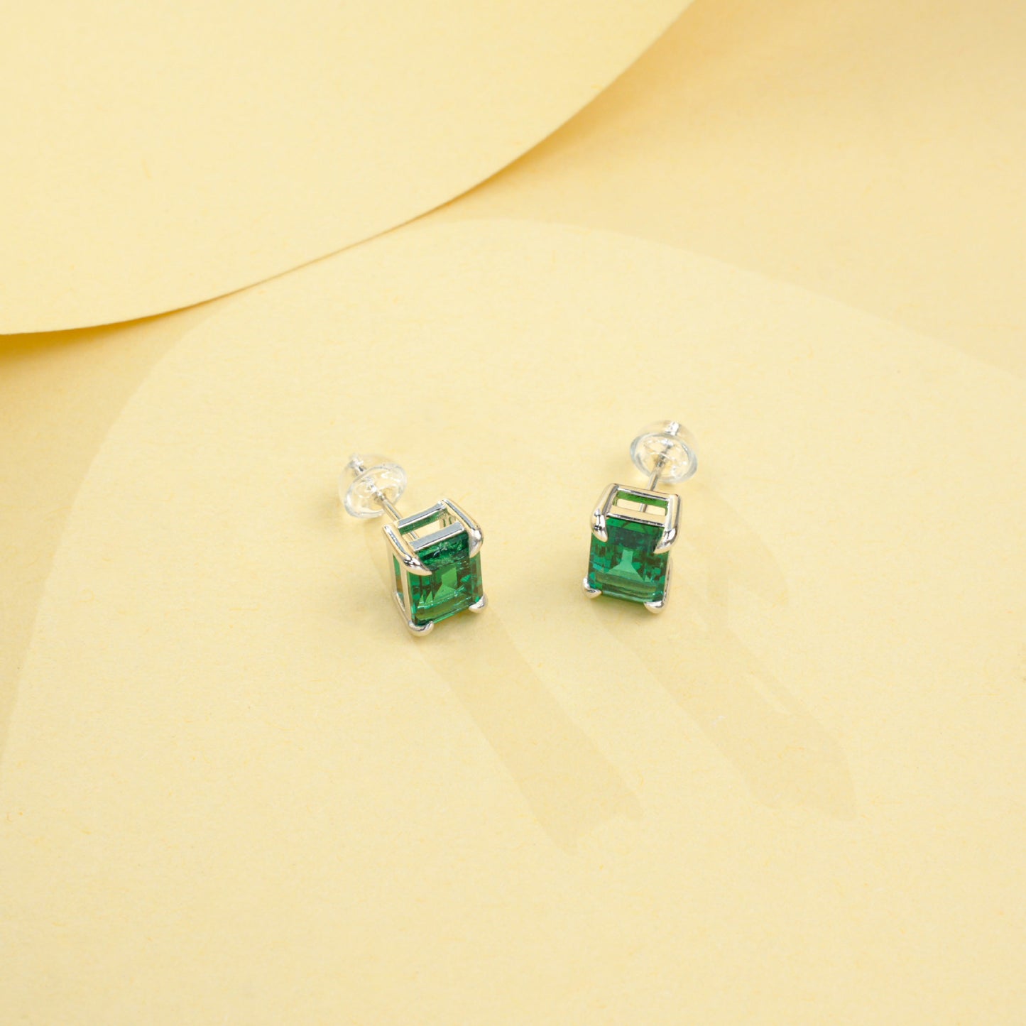 925 Sterling Silver Lab Emerald Square Earrings, Premium Delicate for Women - Photo 2