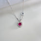 S925 Sterling Silver Safety Pin Heart Ruby Necklace, Chain Versatile - Photo 2