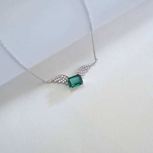 925 Sterling Silver Lab Emerald Angel Wings Choker Necklace, Versatile for Women - Photo 3
