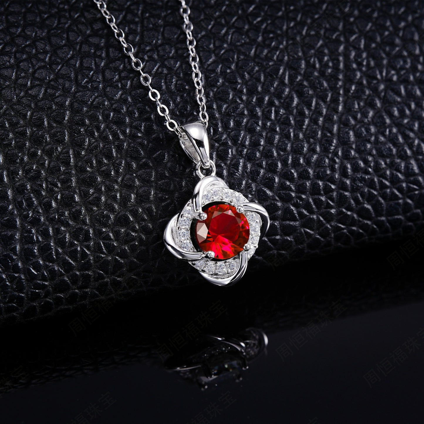 Premium S925 Silver Diamond Lab Ruby Sterling Pendant, Simple Birthday Gift - Photo 2