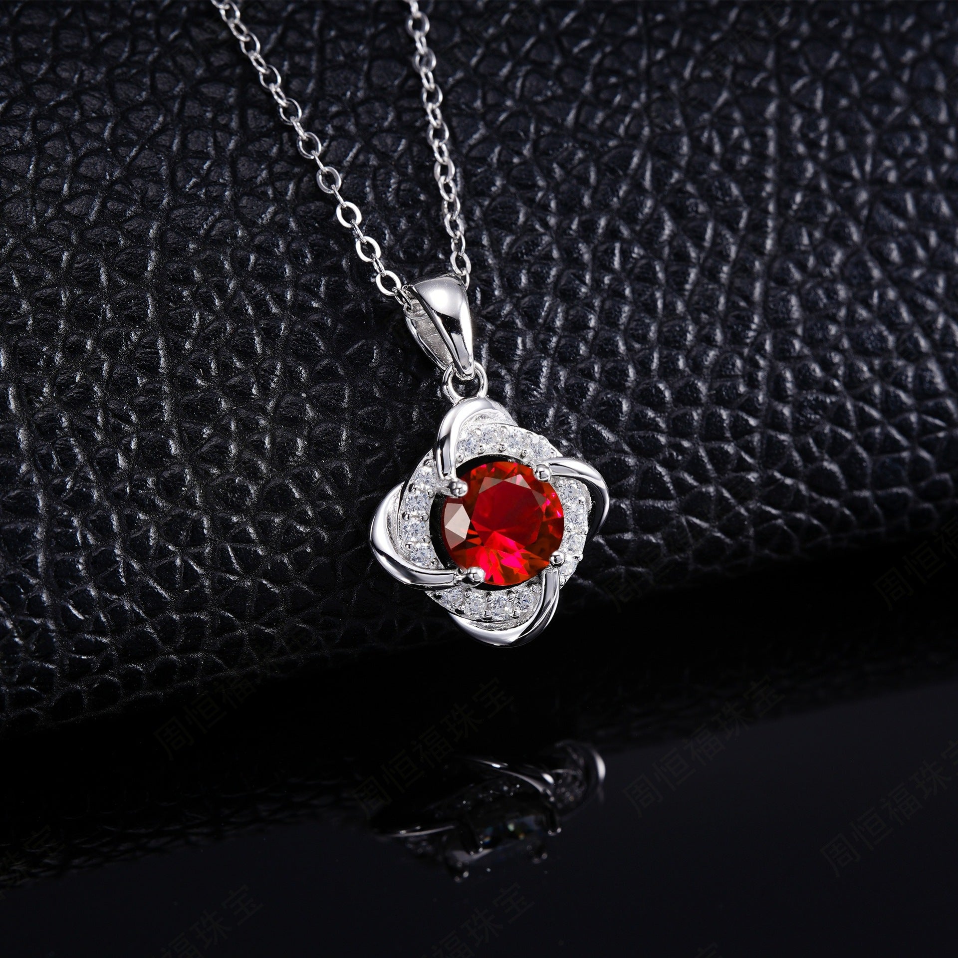 Premium S925 Silver Diamond Lab Ruby Sterling Pendant, Simple Birthday Gift - Photo 2